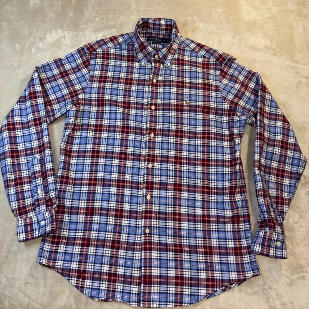 Ralph Lauren Mens Classic Fit Plaid Button Down‎ Shirt Blue Red White Size M
